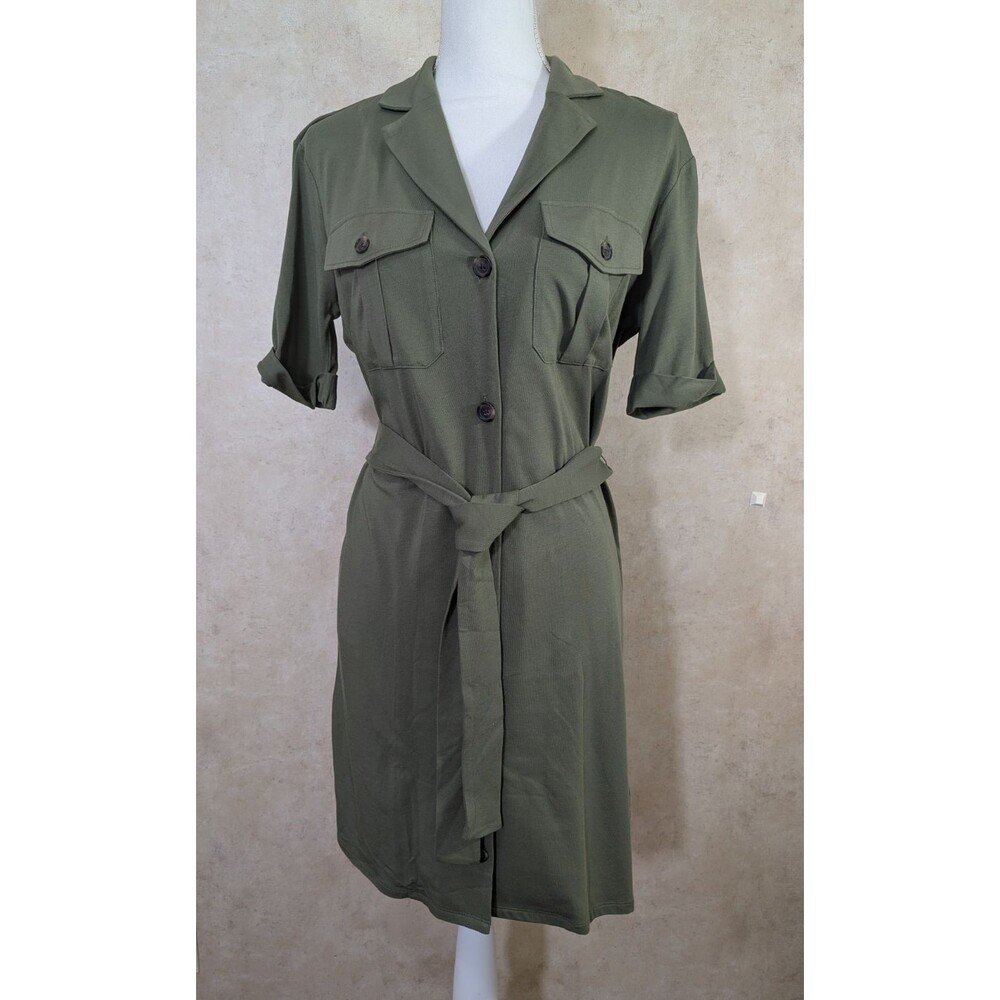 Joie Jadallah Shirt Dress Womens S Green Jersey Knit Belted Casual Pockets - Picture 2 of 11
